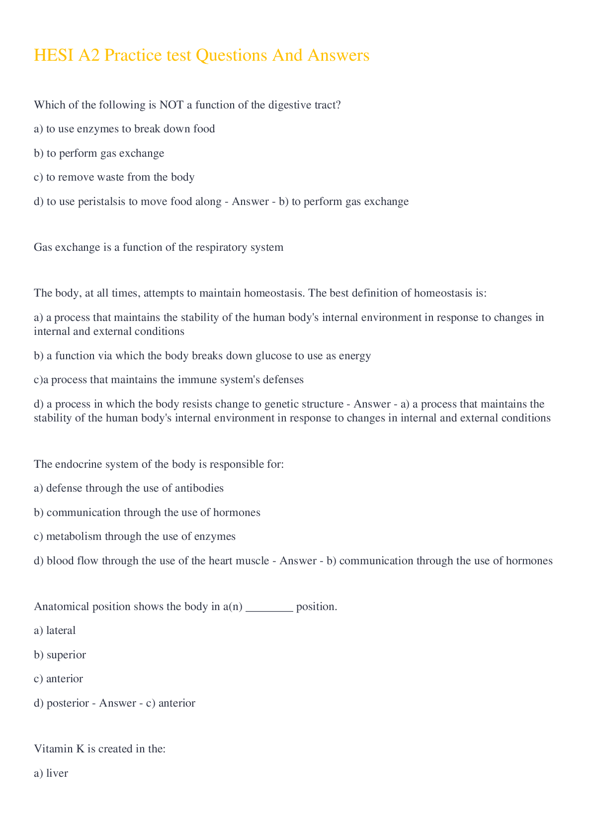 Preview of HESI A2 Practice test Questions And Answers 2022/2023